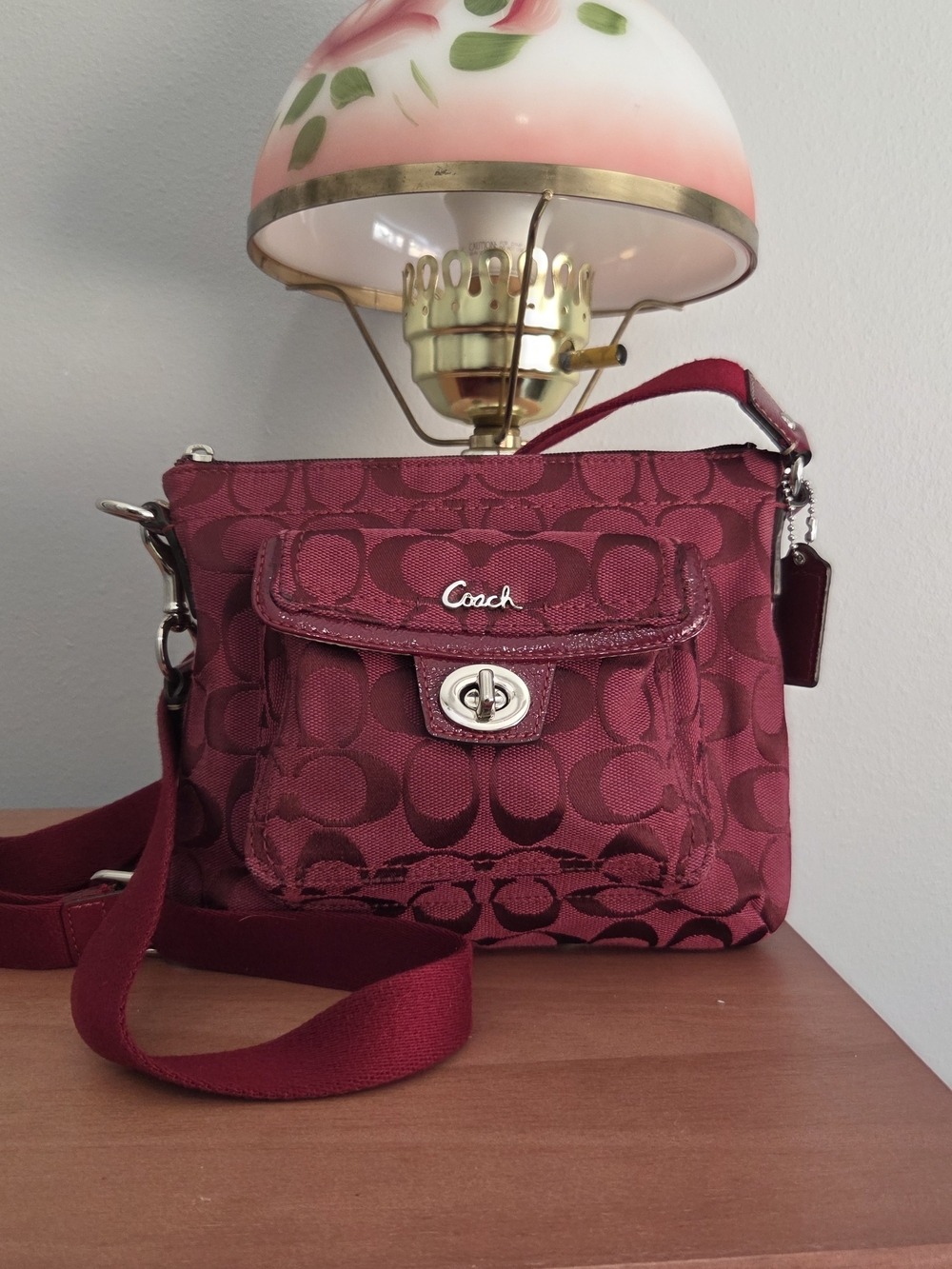 Coach Burgundy Signature Crossbody Bag with Front Pocket